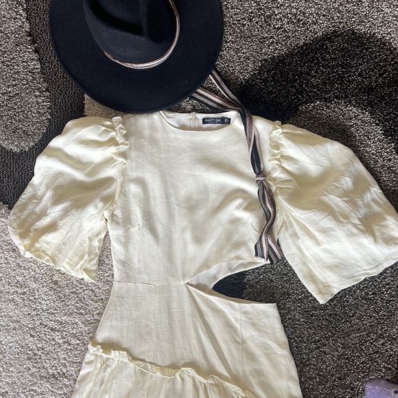 NASTY GAL Gorgeous Cream Puff Sleeve Cut Out Mini Dress - Picture 3 of 8